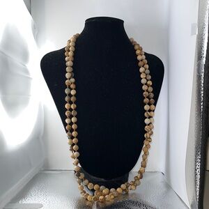 Double-Strand Natural Brown Stone Bead Necklace - Women Jewelry
